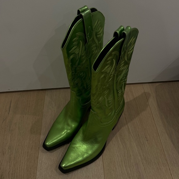 Jeffrey Campbell Dagget Western Boot 8 Cowboy Boots Metallic Green Peridot - Picture 2 of 9